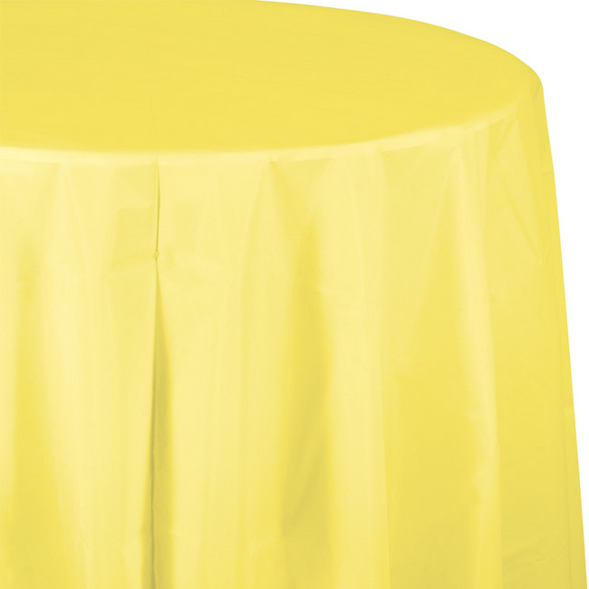 Yellow Plastic Round Tablecloth Party at Lewis Elegant Party Supplies