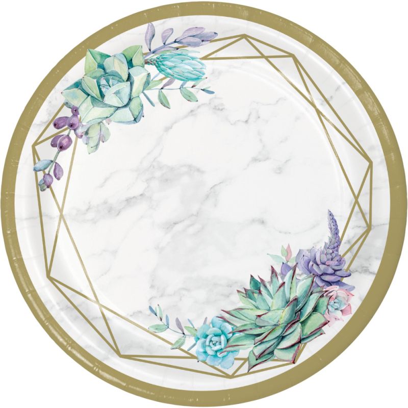 Geometric Succulent Floral 10inch Paper Plates Party at Lewis Elegant