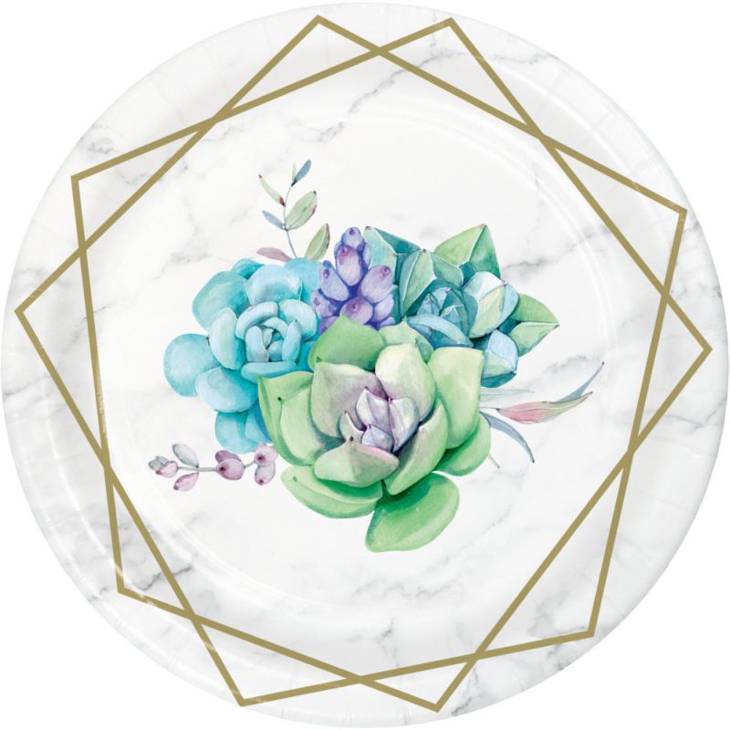 Geometric Succulent Floral 7inch Paper Plates Party at Lewis Elegant
