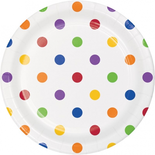 Multi Color Dots and Stripes Inch Paper Plates Pack Party