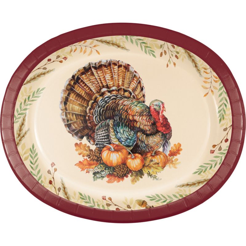 Autumn Turkey 12inch Oval Plates Party at Lewis Elegant Party