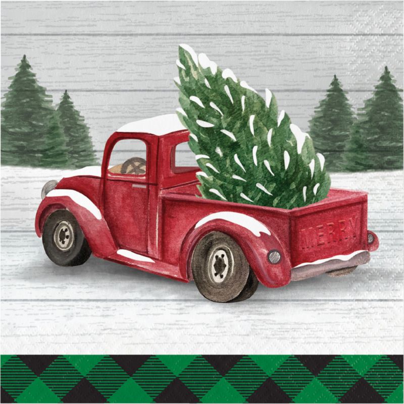 Farmhouse Christmas Beverage Napkins - 5 Inch Cocktail Napkins 16 Count