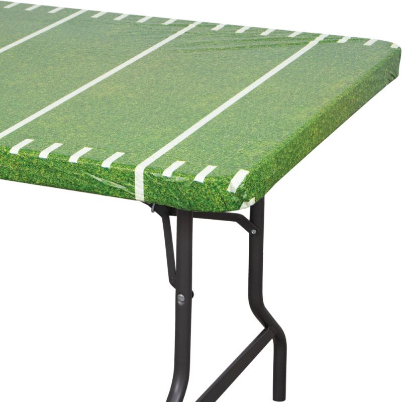 Football Field 8' Banquet Stay Put Elastic Plastic Tablecloth Party at