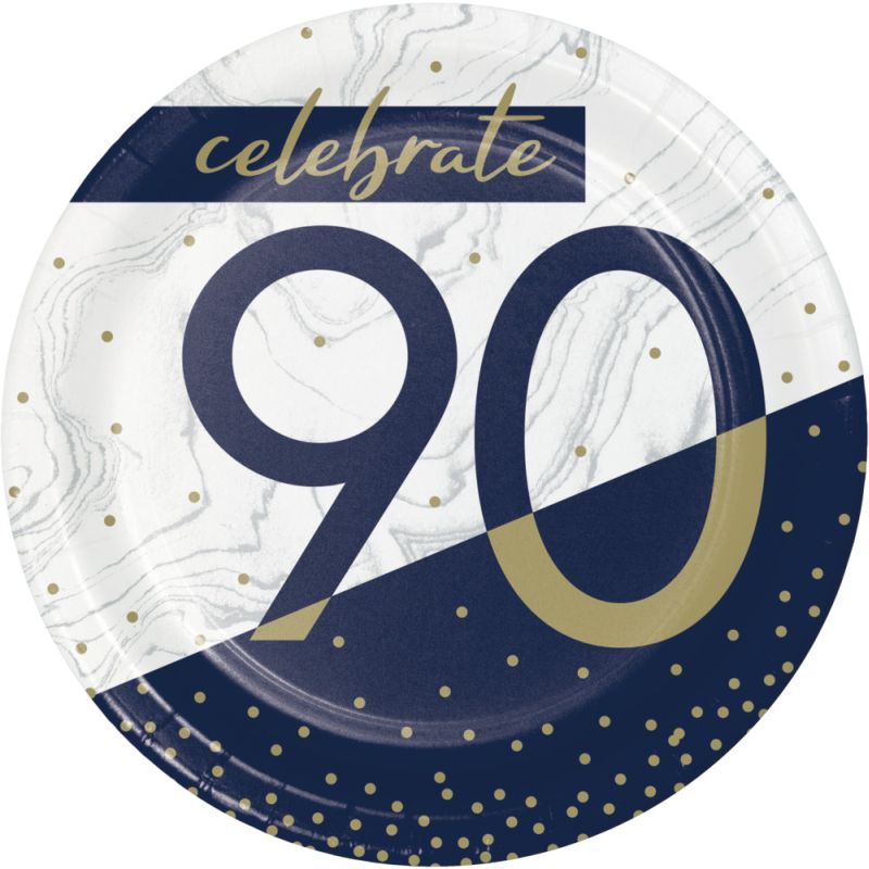 Navy and Gold Milestone 90th Birthday 7inch Plates Party at Lewis