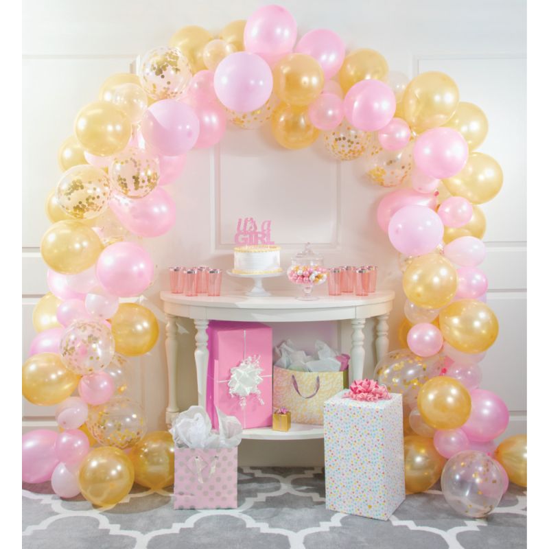 Large Pink and Gold Balloon Arch Kit Party at Lewis Elegant Party