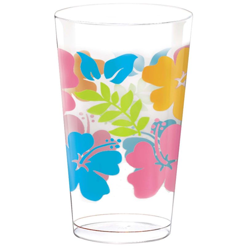 Luau Hibiscus Printed 16 oz Plastic Glasses Party at Lewis Elegant