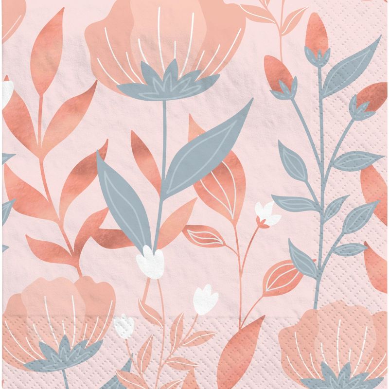 Rose Gold Floral Lunch Napkins Party at Lewis Elegant Party Supplies