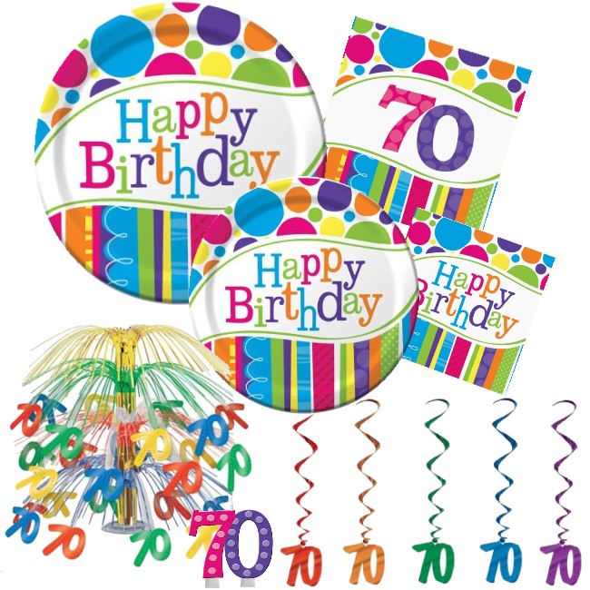Birthday Age 70 Tablecover Tablecloth Colorful Decor Milestone Celebration Party