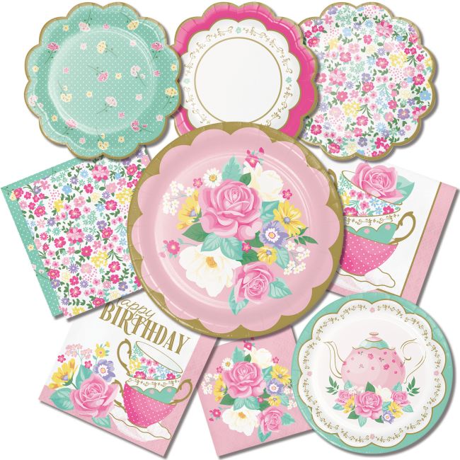 SPRING SUMMER FLOWERS TEA PARTY PLATES & NAPKINS DECORATIONS SET NEW
