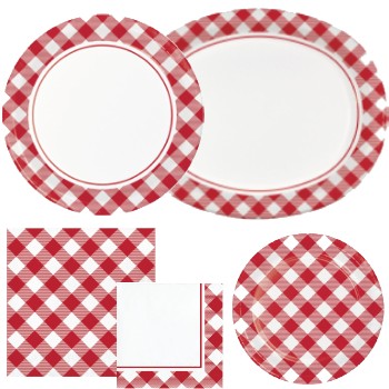 Classic Red Gingham Paper Plates & Napkins