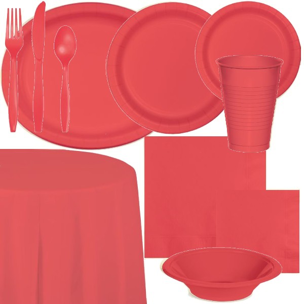 Coral Paper and Plastic Dinnerware