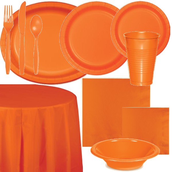 Sunkissed Orange Paper and Plastic Dinnerware
