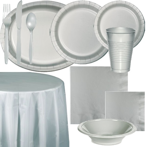 Silver Paper and Plastic Dinnerware