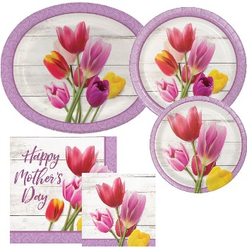 Tulip Blossoms Mothers Day Paper Plates & Napkins