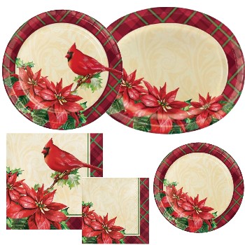 Holiday Poinsettia Symbols Paper Plates & Napkins
